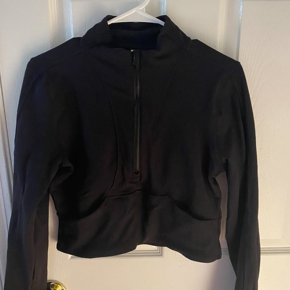 Black Athleisure Zip Up Top.